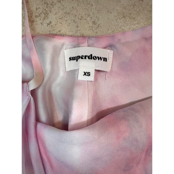 Superdown Pink Tie Dye Cowl Neck Satin Camisole Top XS Adjustable Straps - Picture 3 of 6